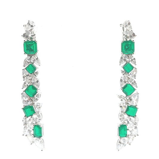 Sterling Silver Green Ornate Cubic Zirconia drop earrings