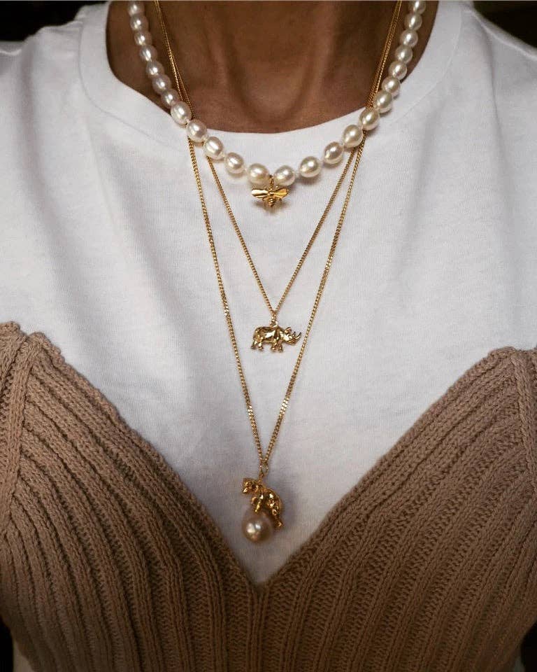 Sterling Silver Gold Plated Bee Pearl Necklace