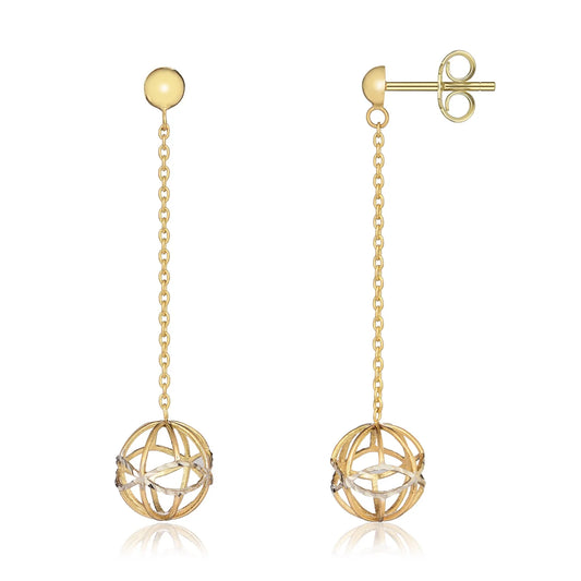 9ct Yellow & White Gold Chain & Ball Drop Earrings