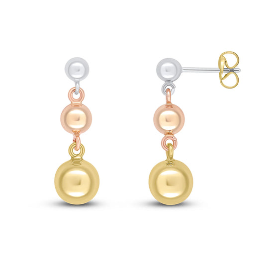 9ct White Gold 4mm, Rose Gold 5mm & White Gold 7mm Polished Ball Drop Earrings