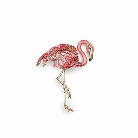 Gold Plated Enamel Flamingo Brooch