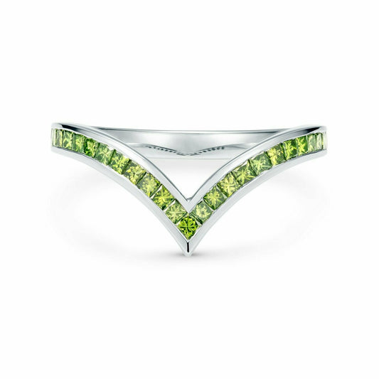 V-Shaped Forest Green 0.40ct Princess Cut Diamond Ring Platinum