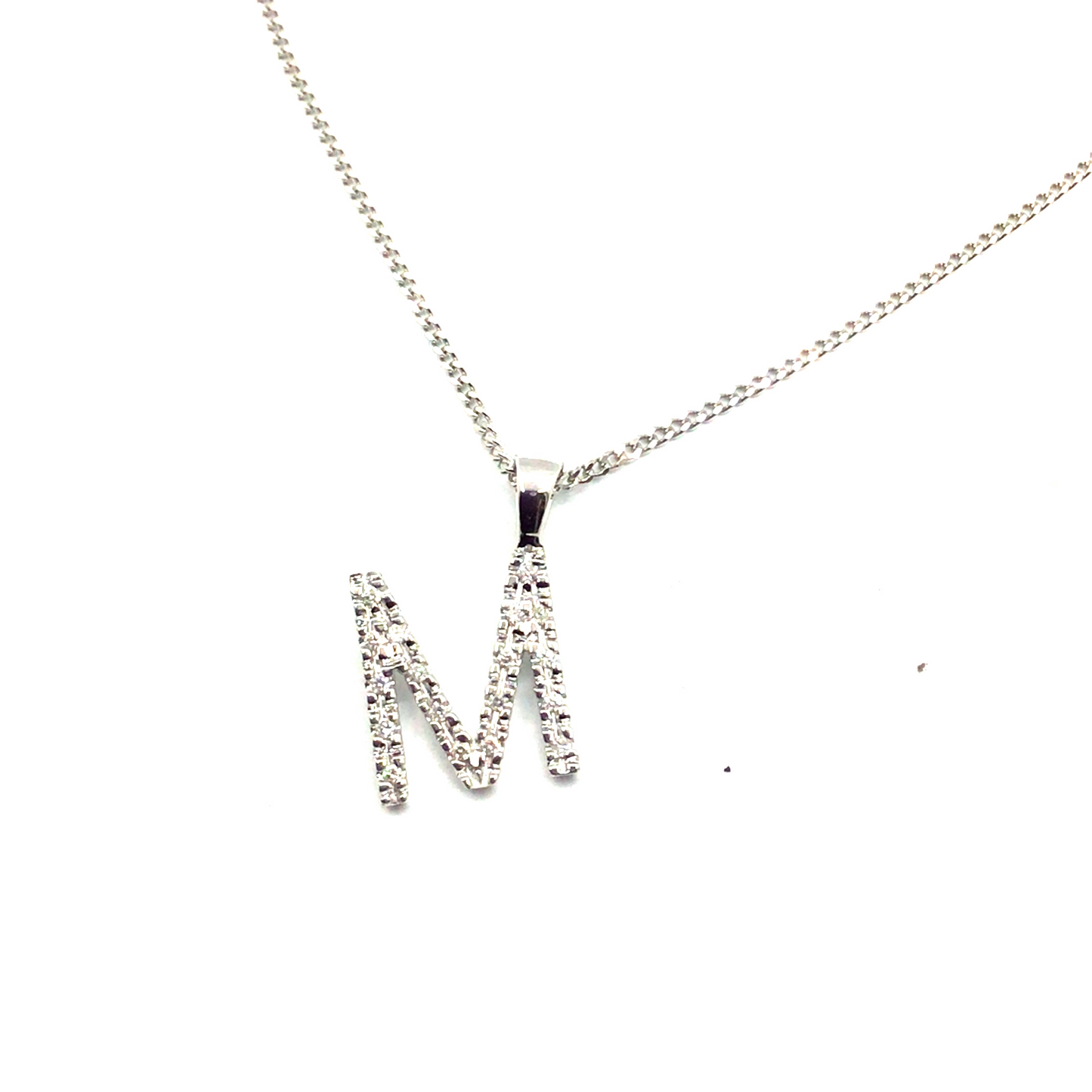 M Initial 0.06ct Diamond Pendant in 9ct White Gold