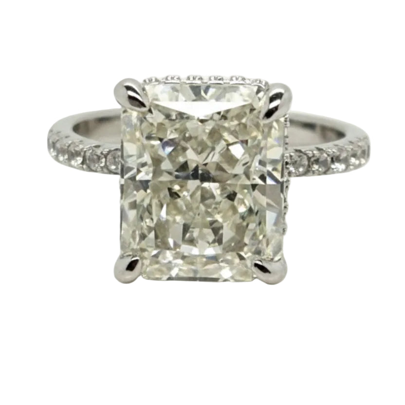 Silver large rectangle yellow tinted Cubic Zirconia ring