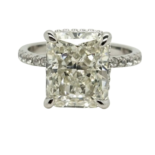 Silver large rectangle yellow tinted Cubic Zirconia ring