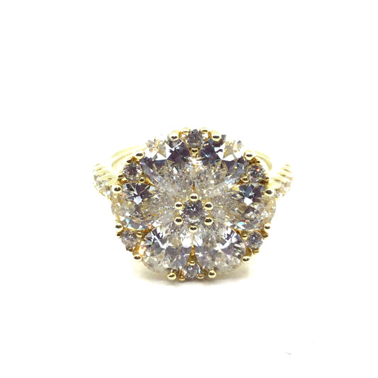 925 yellow gold large flower cz ring