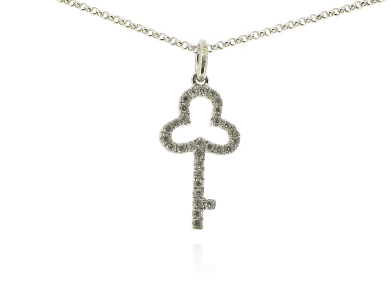 18ct White Gold Diamond Key Pendant 0.16ct