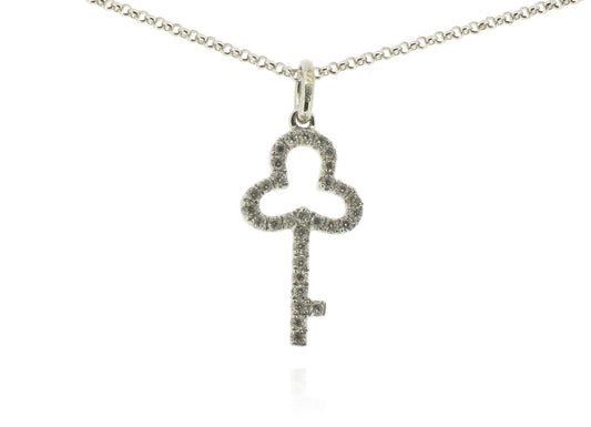 18ct White Gold Diamond Key Pendant 0.16ct