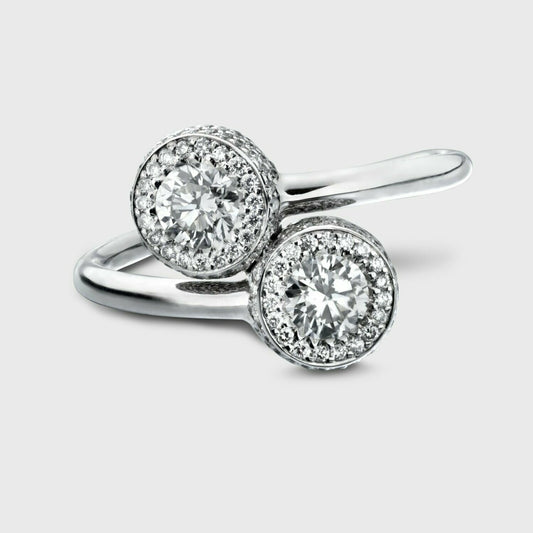 Gemini Twin Diamond 0.9ct Halo Ring Platinumd