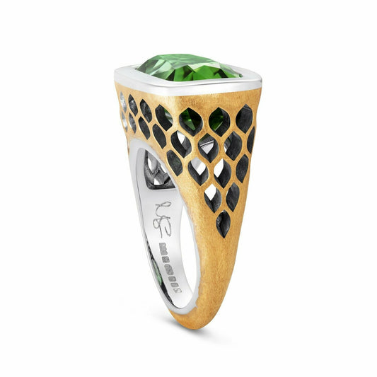 Seafoam Green Tourmaline Signet Ring 18k White and Yellow Gold