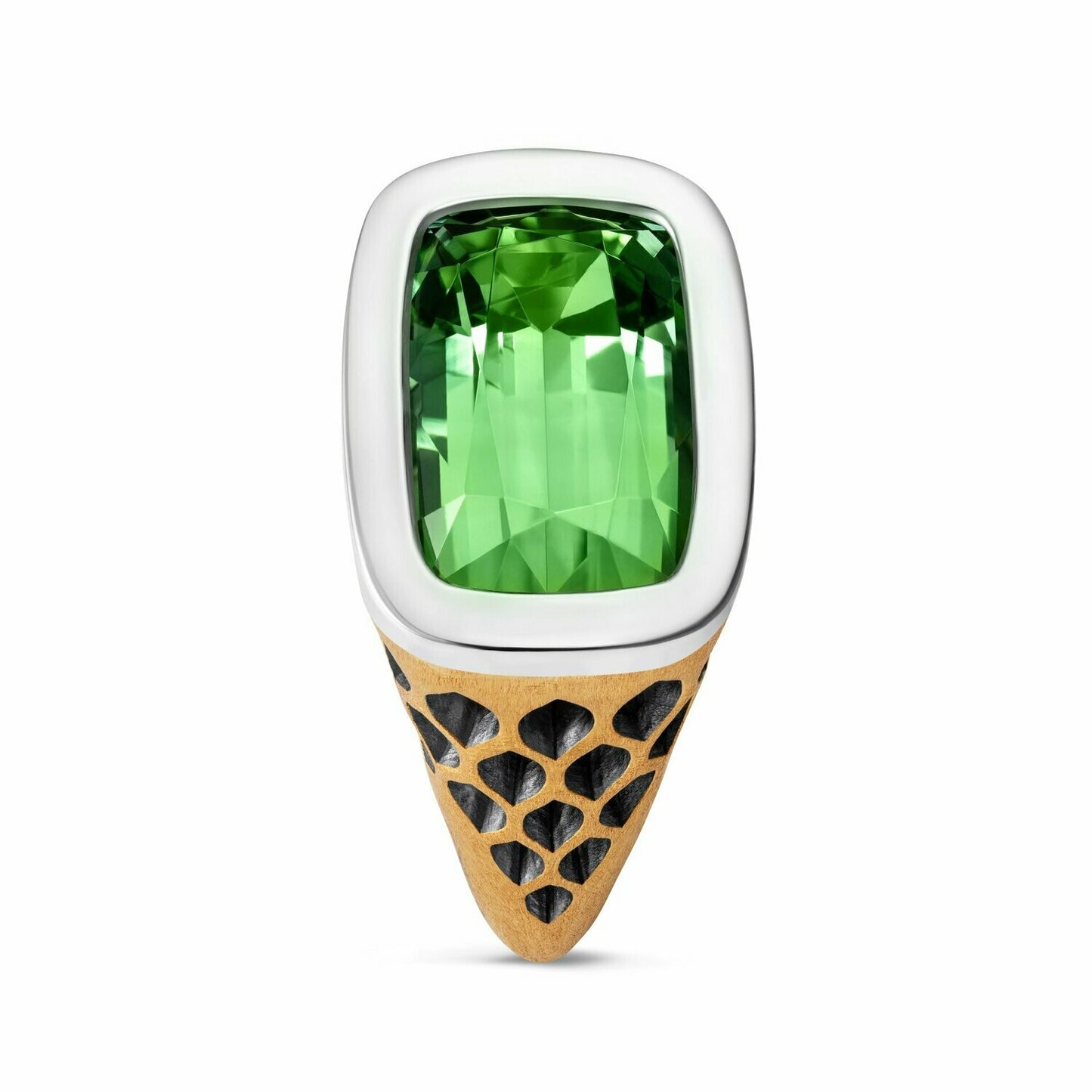 Seafoam Green Tourmaline Signet Ring 18k White and Yellow Gold