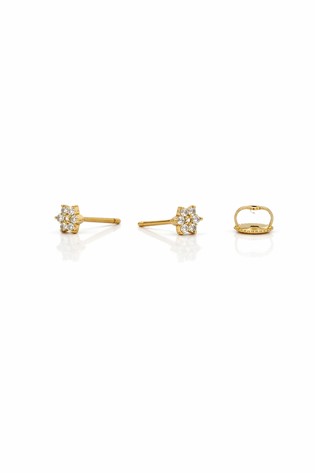 6 Petal Flower Diamond Cluster Earrings, 0.14cts in 18ct Yellow Gold with Screw Backs