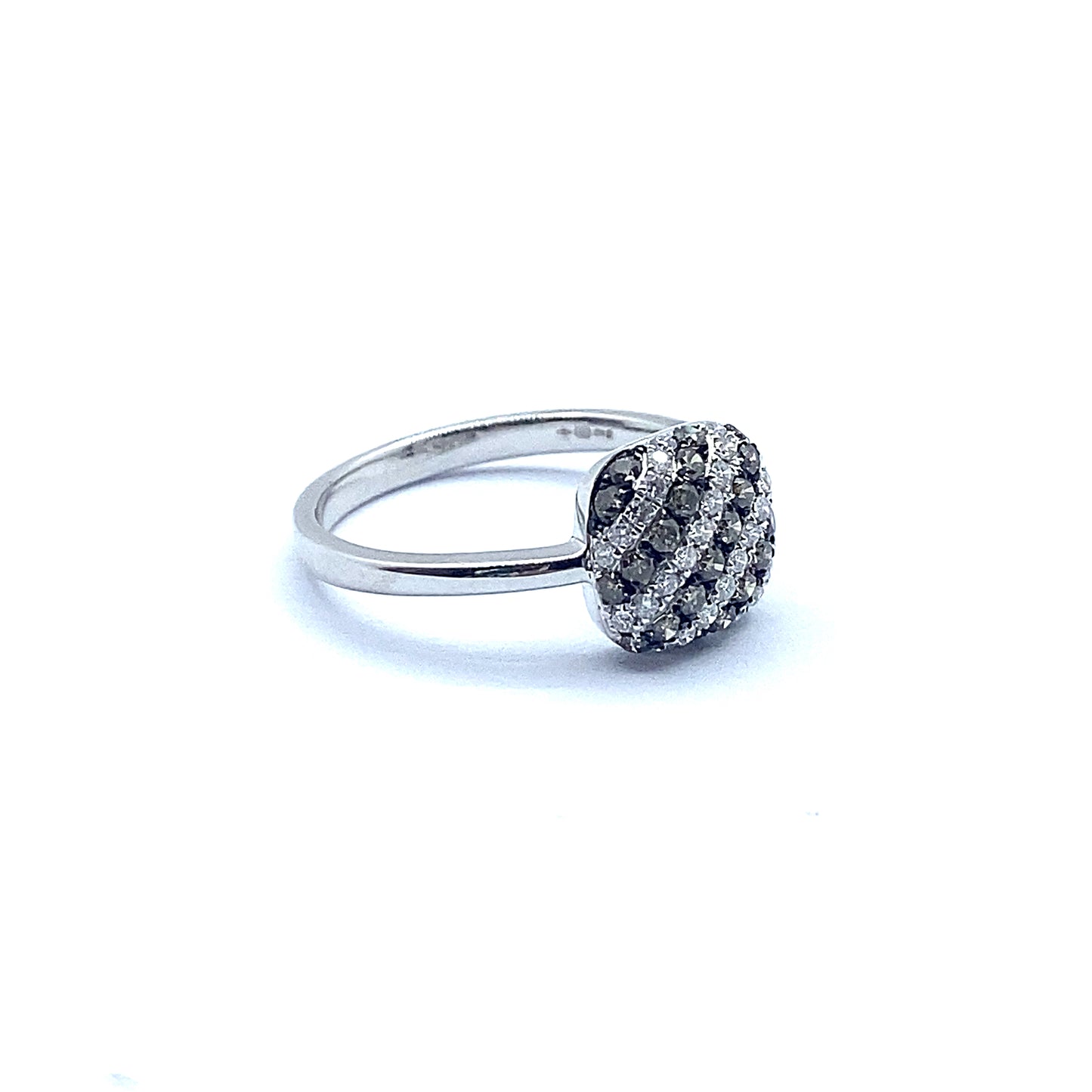 Cushion Shaped, Champagne and White Diamond, 18ct White Gold Ring, 9mm Cushion shape