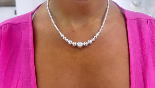 Sterling Silver Graduated Bead Necklace 16" - 18"
