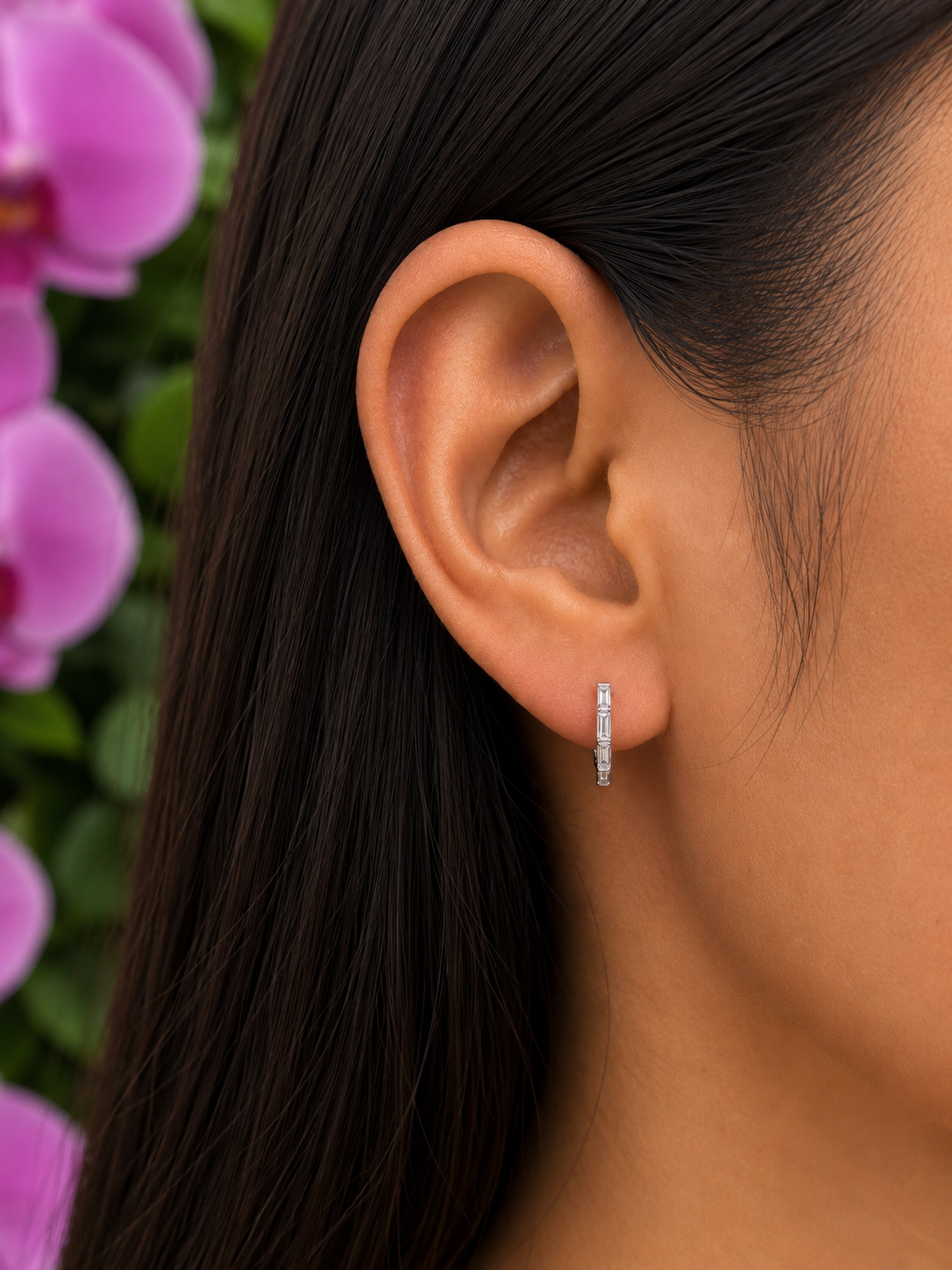 Baguette Diamond Huggie Hoop Earrings