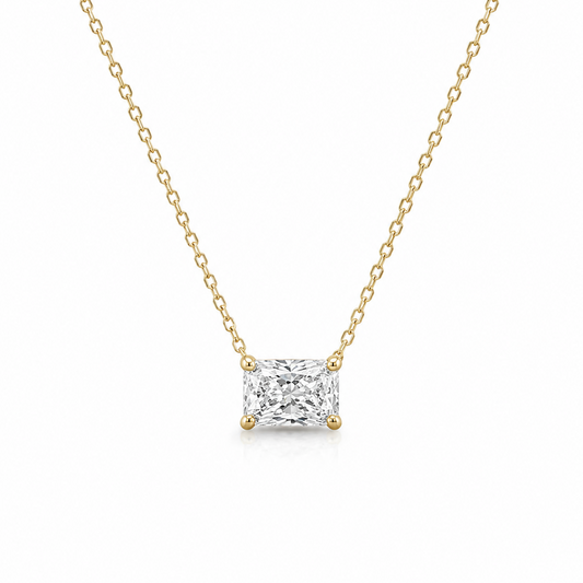 Floating Necklace with 1.01cts Radiant Cut Diamond in 9ct Yellow Gold