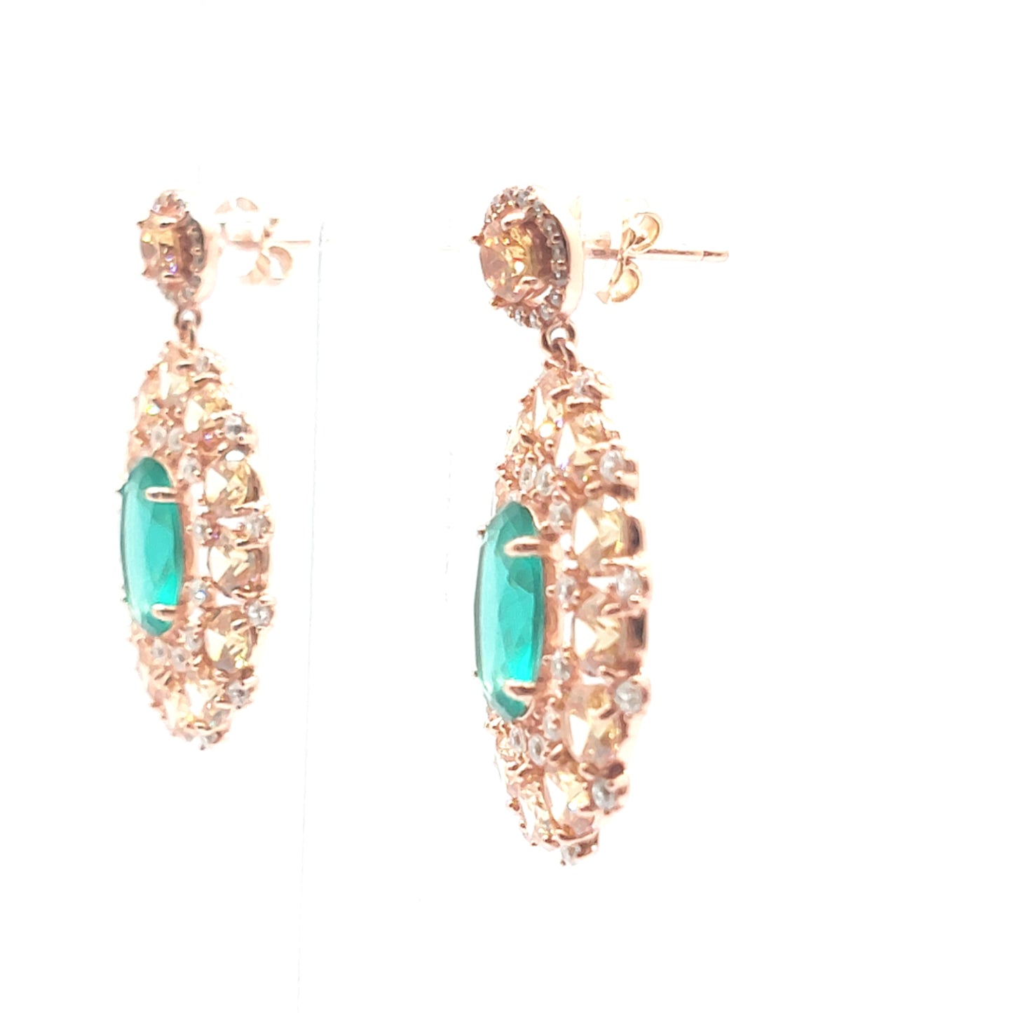925 rose gold green cz drop earrings