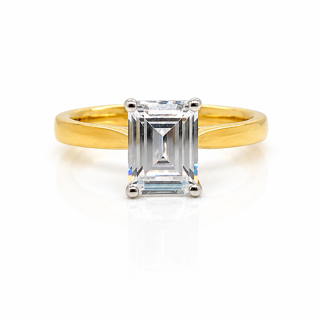 Emerald Cut White Diamond Solitare Engagement Ring