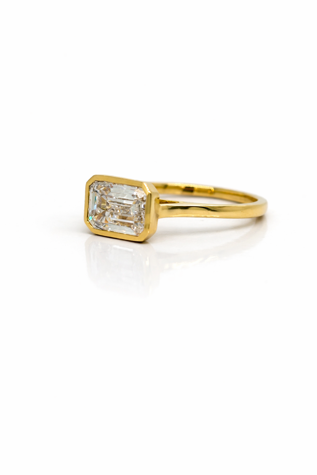 Emerald Cut Diamond, Bezel Set Ring in 18ct Yellow Gold