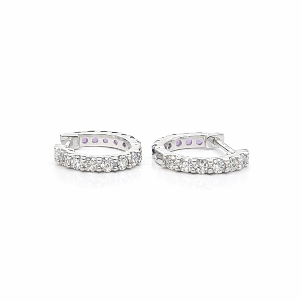 9ct Amethyst and Diamond White Gold Huggie Hoop Earrings
