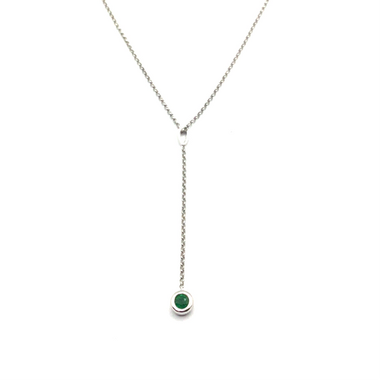 9ct White Gold Emerald Besel Drop Necklace