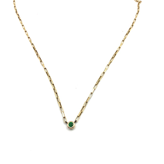 9ct Yellow Gold Emerald Necklace Paperclip Chain