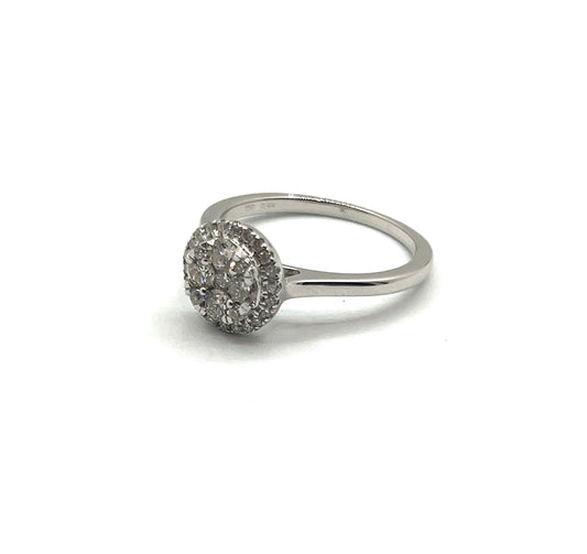 18ct White Gold Ring Round Centre Cluster and Halo