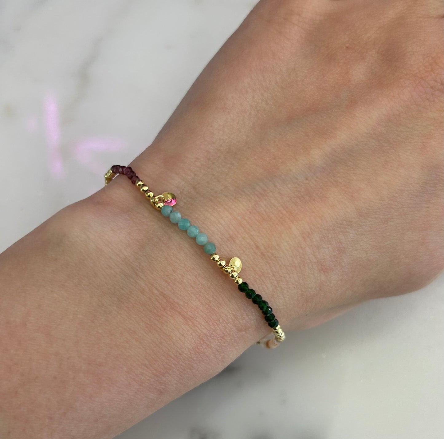 Rainbow Quartz & Gold Plated Sterling Silver Beaded Stacking Bracelet