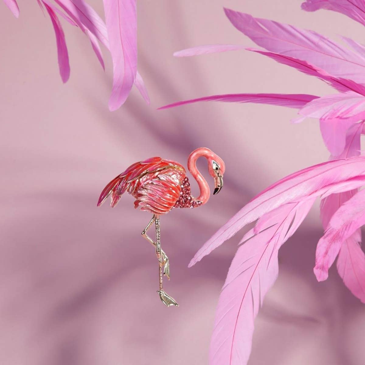 Gold Plated Enamel Flamingo Brooch
