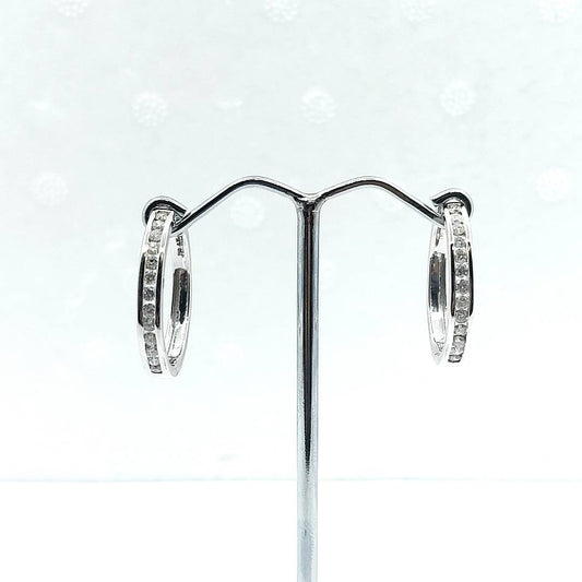18ct White Gold Round Diamond Channel Hoop Huggy Earrings
