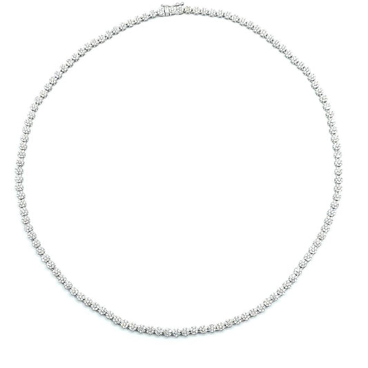 18ct White Gold Diamond Cluster Tennis Necklace