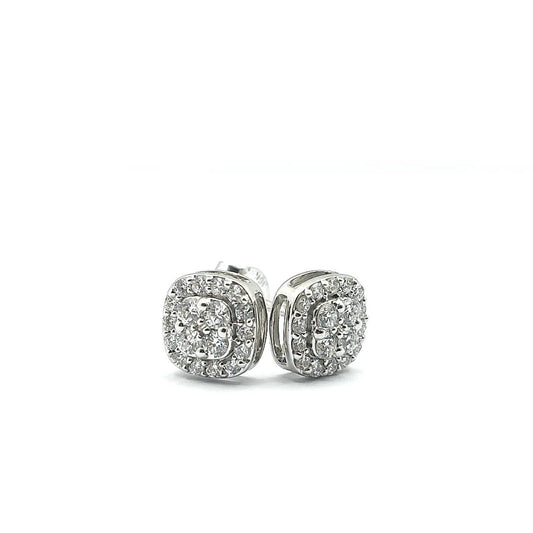 18ct White Gold Diamond Cluster Halo Earrings Cushion Shaped