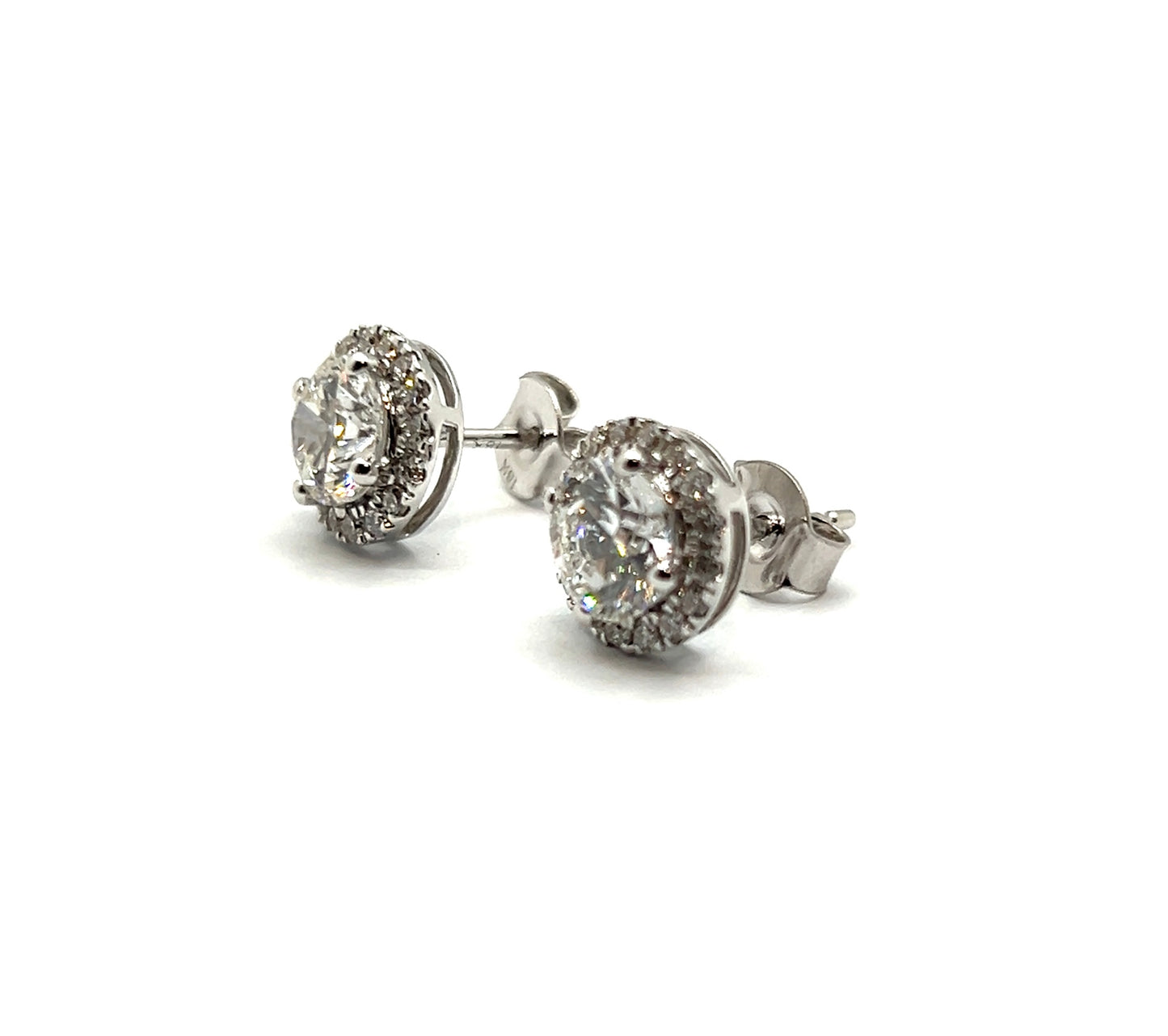 18ct White Gold Round Brilliant 2.01ct Diamond with Halo Stud Earrings