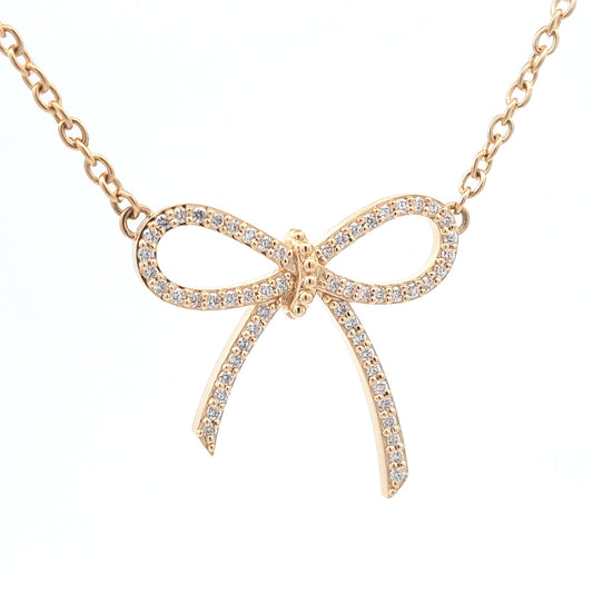 Bespoke Diamond Set Bow Pendant Necklace in 18ct Yellow Gold Adjustable Choker 14" to 16" Necklace
