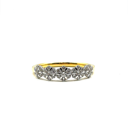 18ct Yellow Gold, 5 Floral Cluster Eternity Ring
