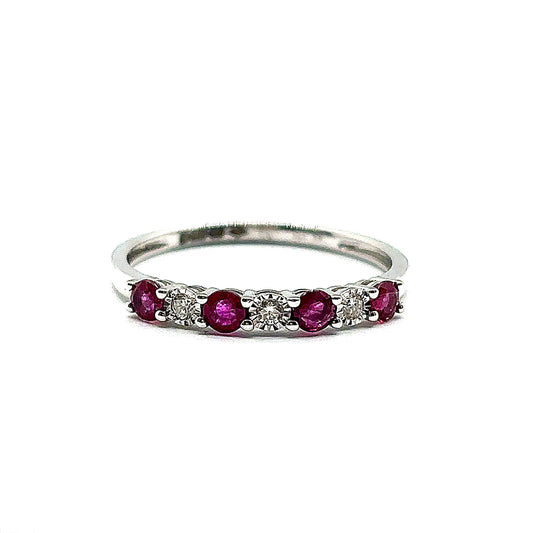 Ruby and Diamond 7 Stone White Gold Eternity Ring