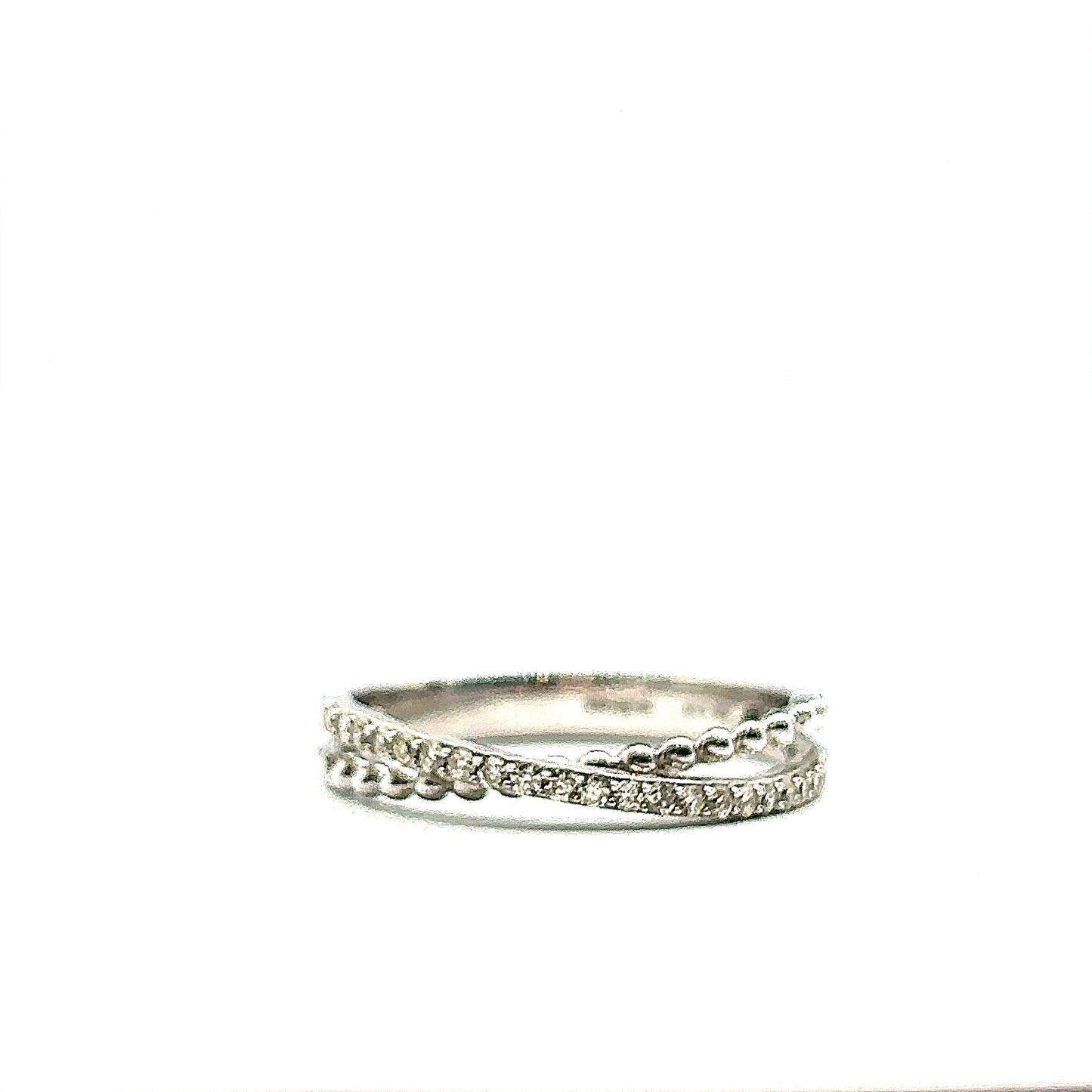 Diamond and 18ct White Gold Beaded, Crossover Ring