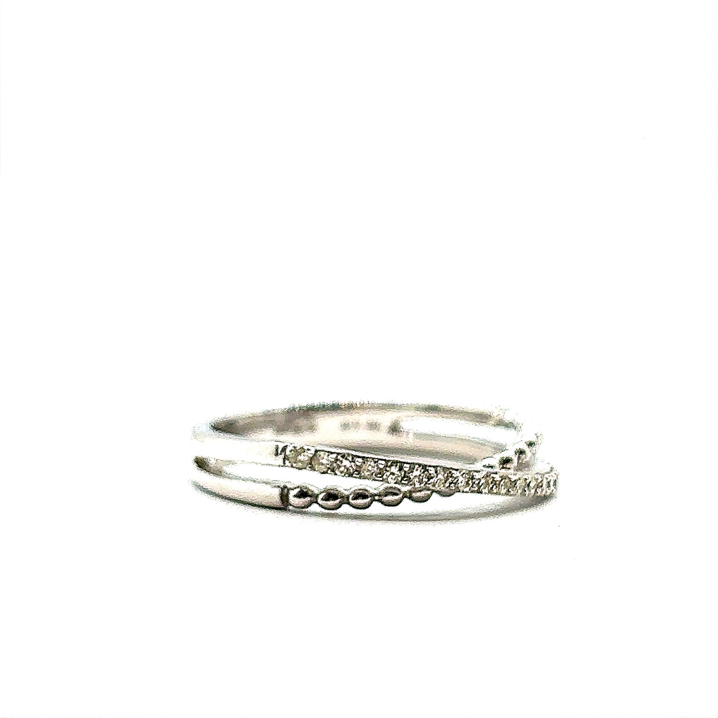 Diamond and 18ct White Gold Beaded, Crossover Ring
