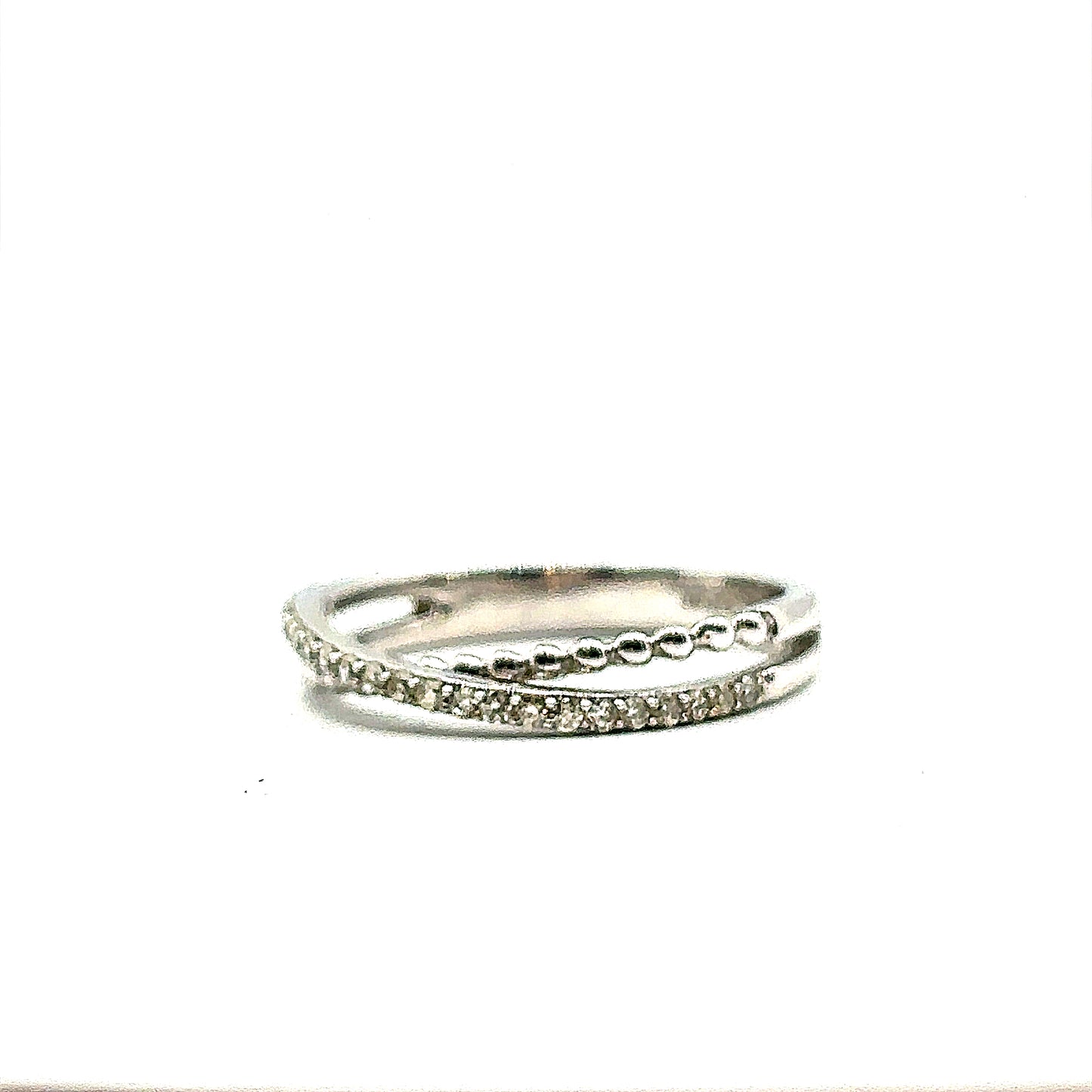 Diamond and 18ct White Gold Beaded, Crossover Ring