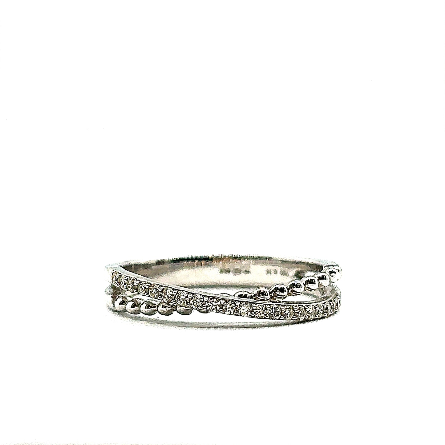 Diamond and 18ct White Gold Beaded, Crossover Ring