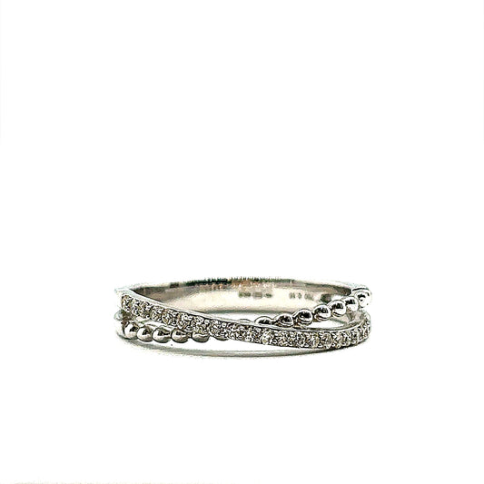 Diamond and 18ct White Gold Beaded, Crossover Ring