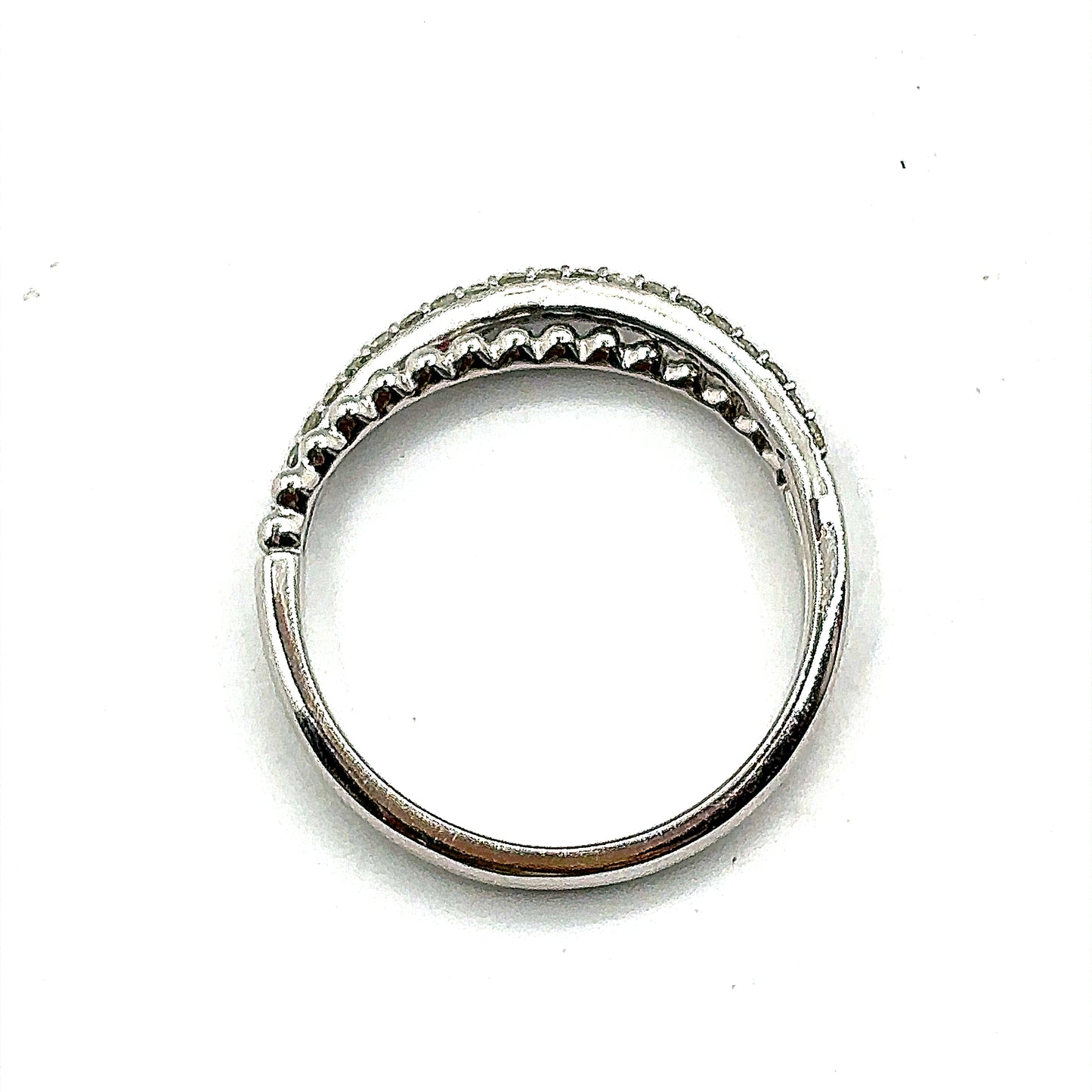 Diamond and 18ct White Gold Beaded, Crossover Ring