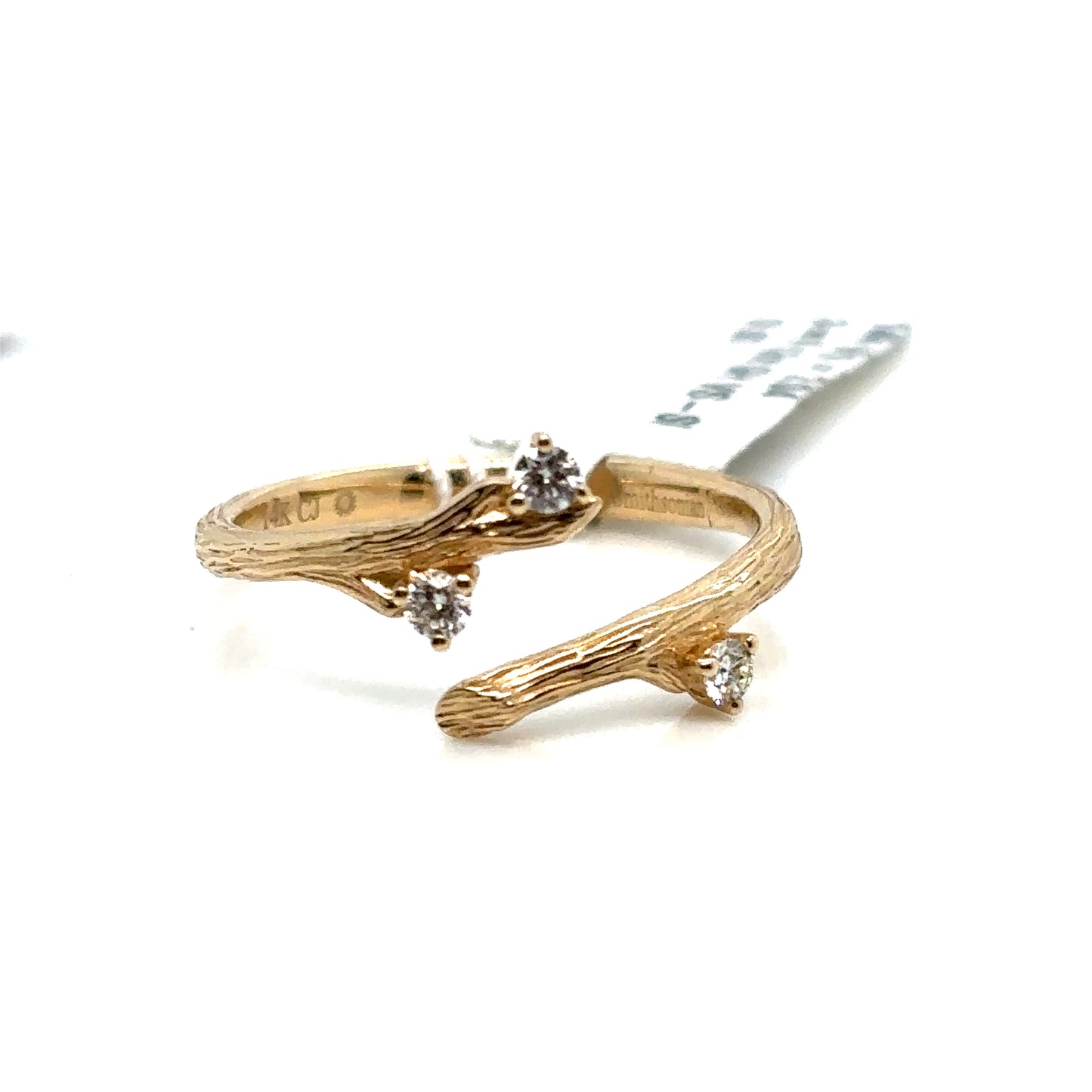 Diamond and 14ct Gold Natural Bark Detail Open Ring