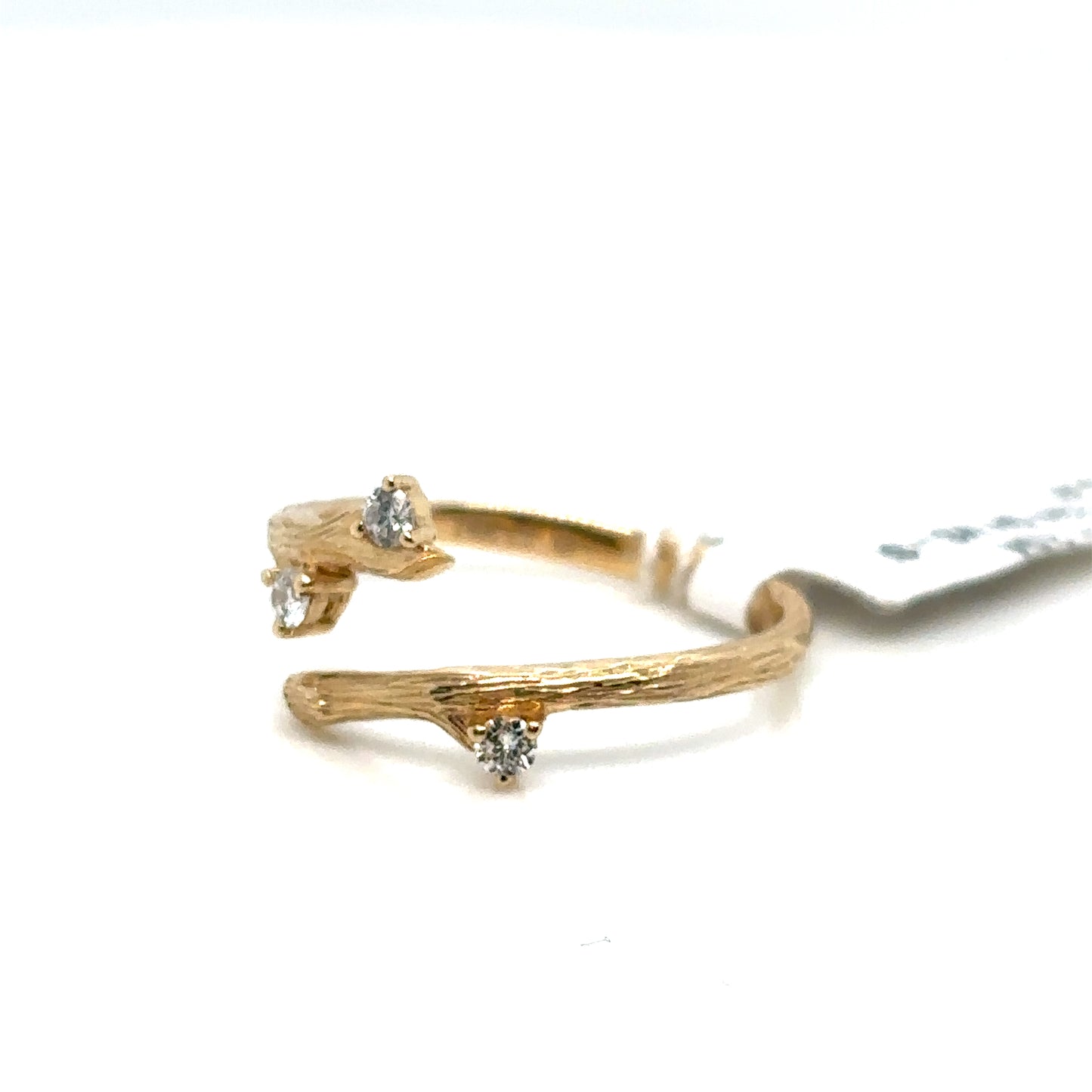 Diamond and 14ct Gold Natural Bark Detail Open Ring