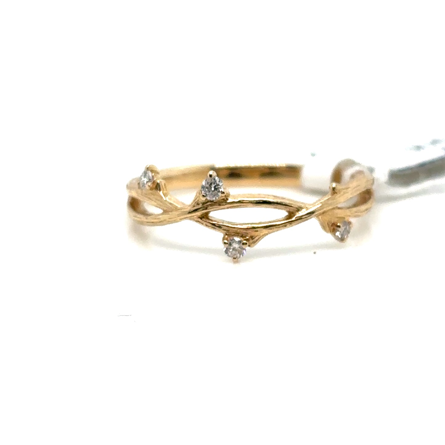 Diamond and 14ct Gold Natural Bark Detail Ring