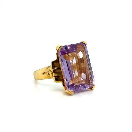Emerald Cut Purple Amethyst Reign, 18ct Gold Vermeil Cocktail Ring