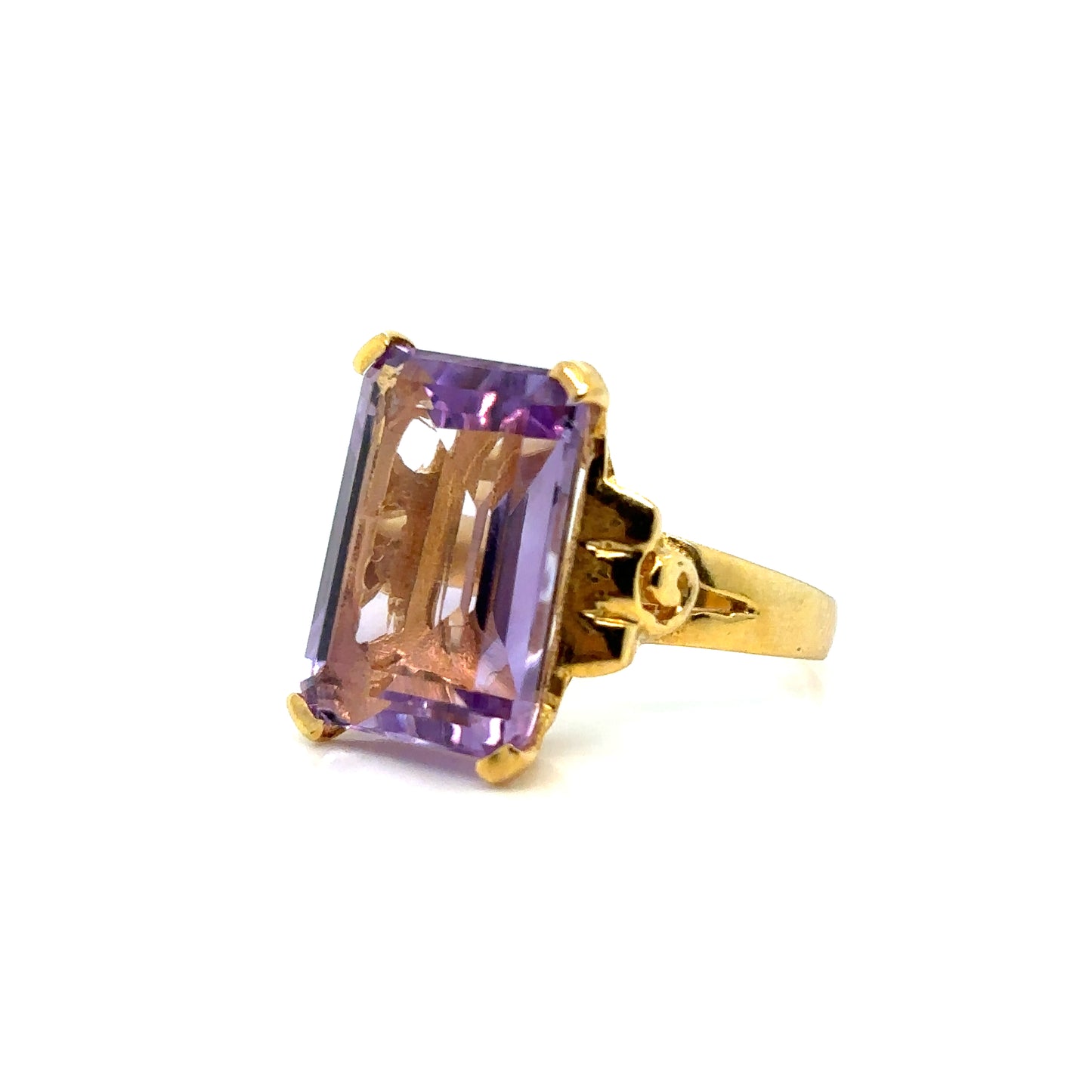 Emerald Cut Purple Amethyst Reign, 18ct Gold Vermeil Cocktail Ring