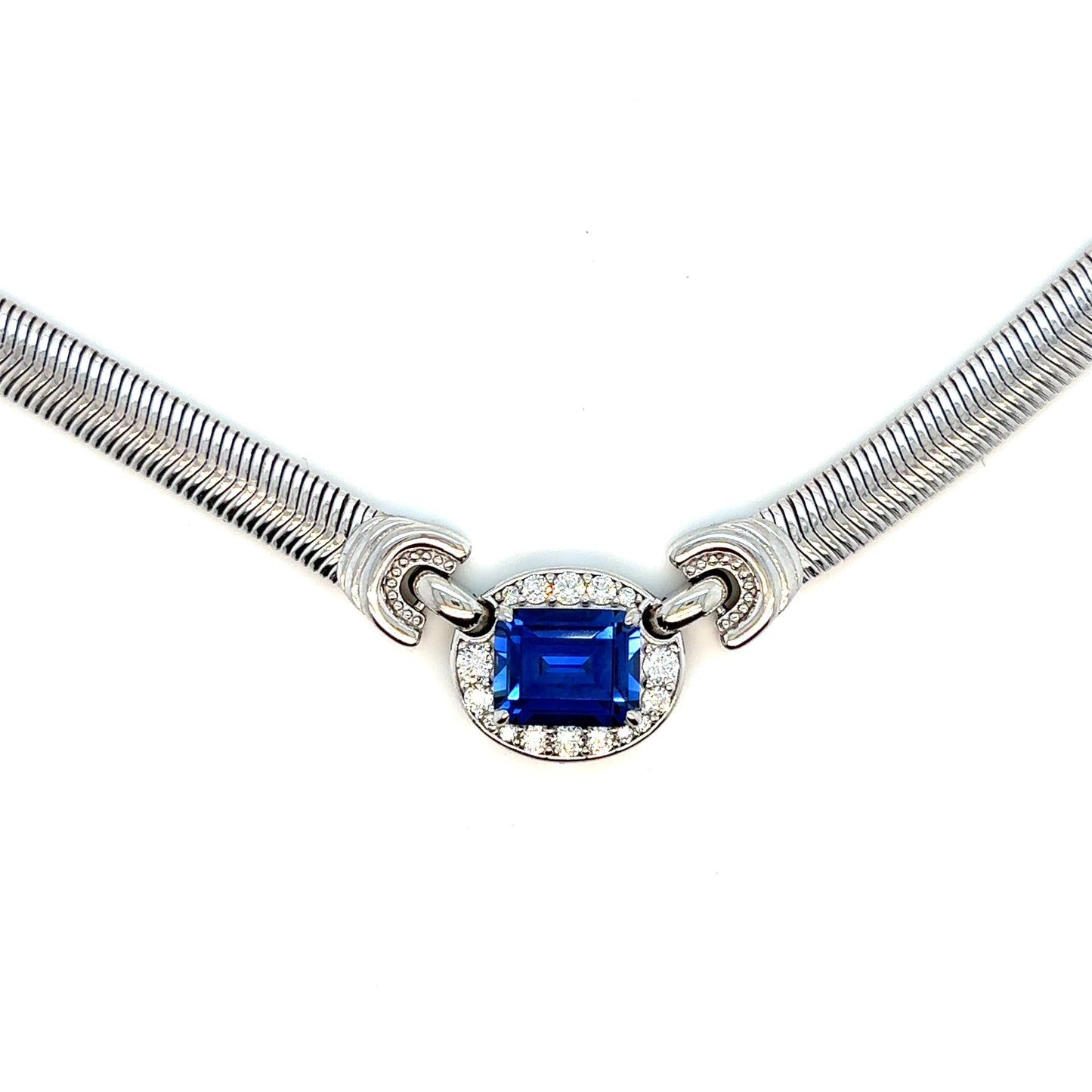 Lab Created Sapphire and Silver Halo Necklace