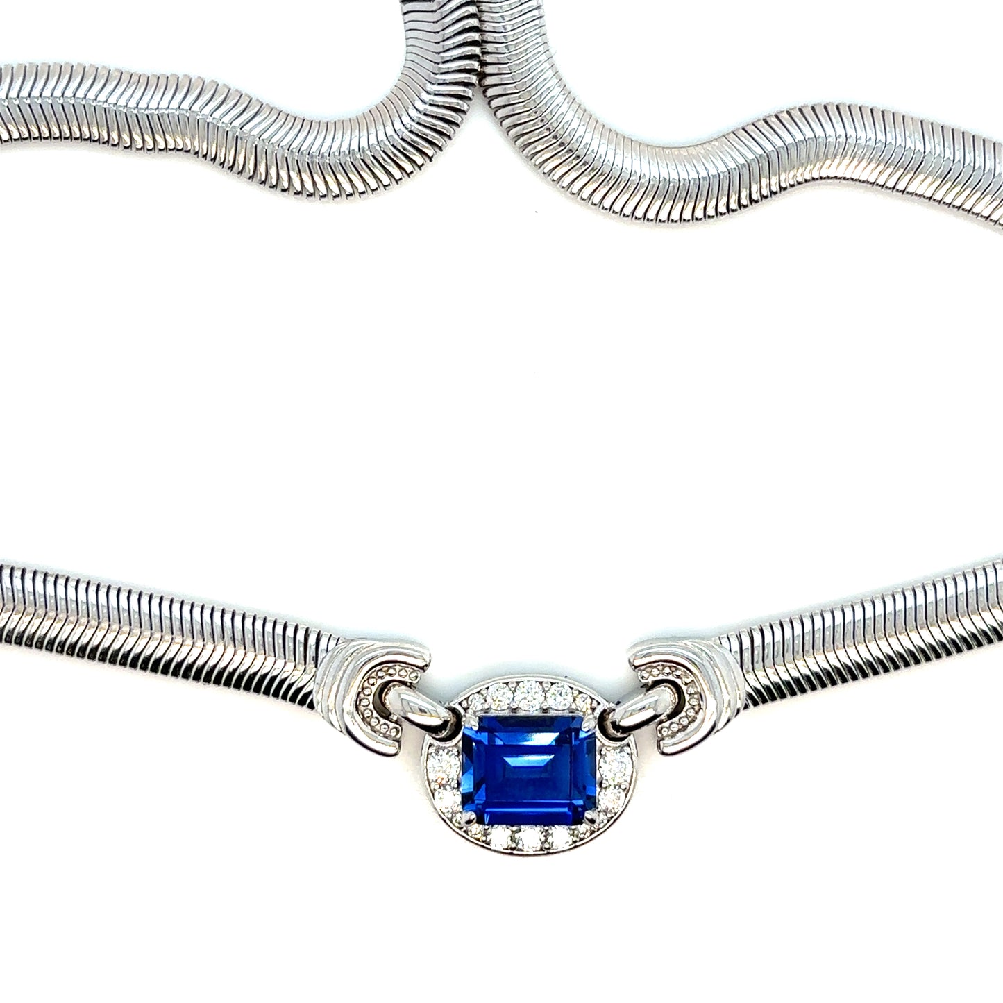 Lab Created Sapphire and Silver Halo Necklace