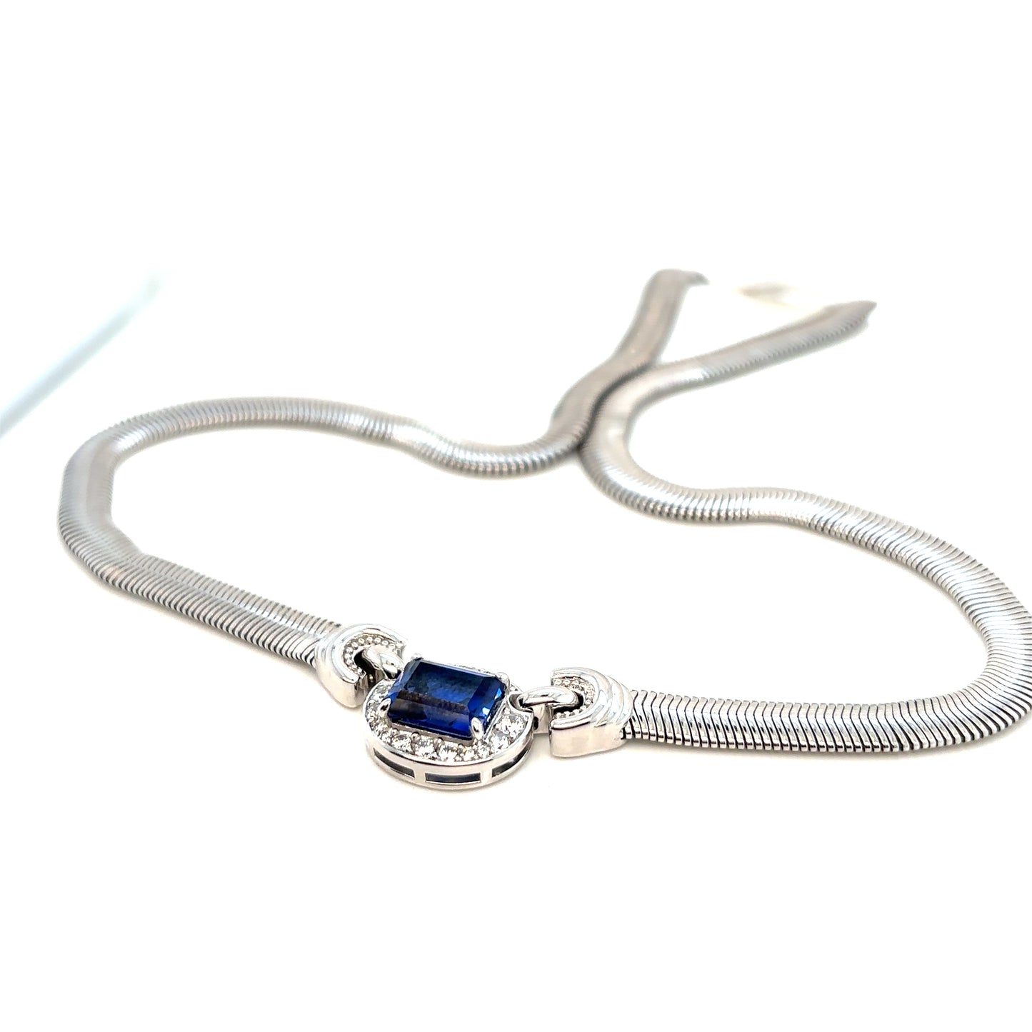 Lab Created Sapphire and Silver Halo Necklace